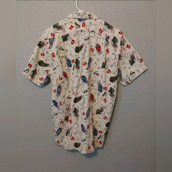 Fins Men's casual button-down shirt Beige Multicolored Golf pattern All over L/X - Picture 2 of 4